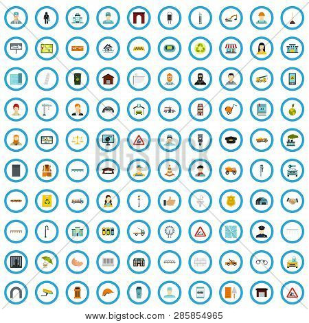 100 City Icons Set In Flat Style For Any Design Vector Illustration
