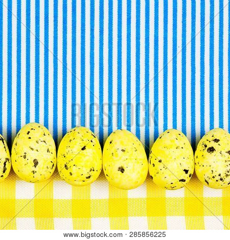 Easter Abstract Gift Card On Yellow And White Textured Background And Blue Lines With Yellow Easter