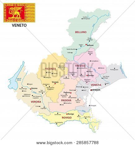 Veneto Administrative And Political Map With Flag