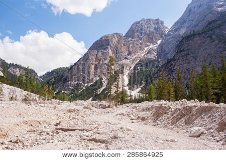 Mudflow With Snow High In The Alpine Mountains