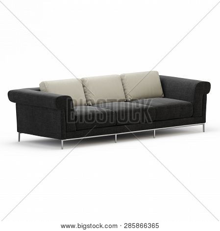 Three-seater Soft Gray Sofa On A White Background 3d Rendering