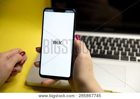 Tula, Russia - January 29, 2019: 09, 2018: Wix Website Displayed On Smartphone