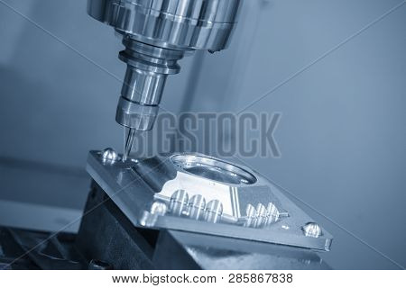The  Cnc Milling Machine Cutting The Mould Part With The Solid Ball End Mill Tool.the Hi-technology 