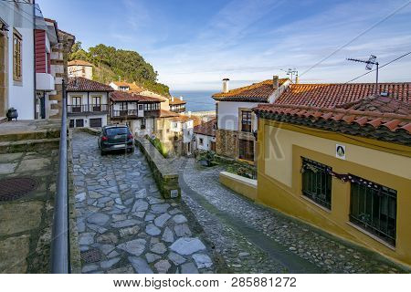 Lastres, Asturias, Spain: January 2016: Streets And Buildings Of The Medieval Village Of Lastres In 