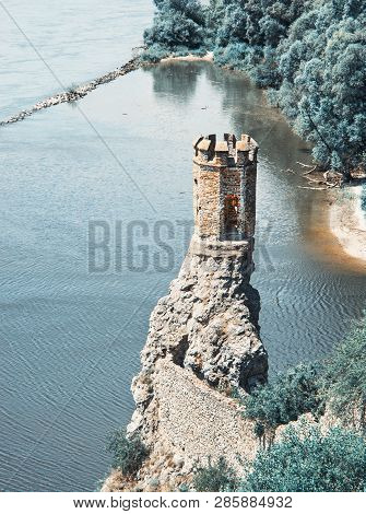 Maiden Tower Of Devin Castle, Slovak Republic, Central Europe. Teal And Orange Photo Filter.
