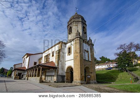 Lastres, Asturias, Spain; January 2016: View Of The Church Of Santa María De Sábada In The Village O