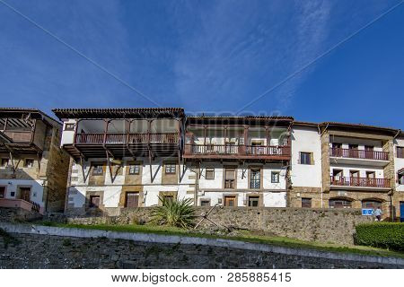 Lastres, Asturias, Spain: January 2016: Streets And Buildings Of The Medieval Village Of Lastres In 