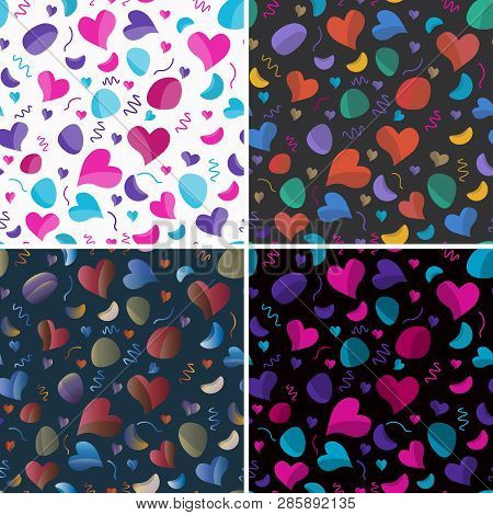 Patterns With A Festive Theme. Hearts, Serpentine, Candy All For A Festive Mood. Eps10 Vector Templa