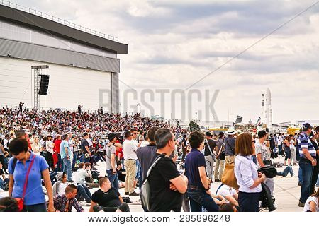 Le Bourget, France - June 24, 2017. Aircrafts Parked At Meeting Space In Paris Le Bourget During The