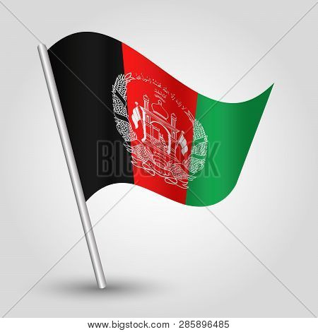 Vector Waving Simple Triangle Afghan Flag On Slanted Silver Pole - Symbol Of Afghanistan With Metal 