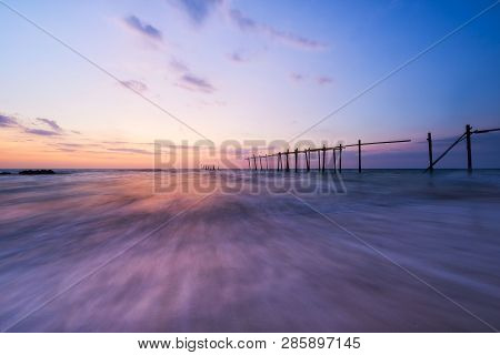 Beautiful Sky And Sea Waves During Sunset At Pilai Beach, Phangnga, Thailand