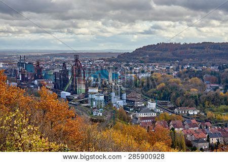 Panoramic Aerial View Of The City Of Hayange Lorraine France: City Suffering From The Decline Of The
