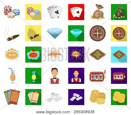 Casino And Gambling Cartoon, Flat Icons In Set Collection For Design. Casino And Equipment Vector Sy