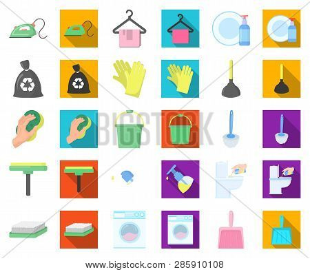 Cleaning And Maid Cartoon, Flat Icons In Set Collection For Design. Equipment For Cleaning Vector Sy