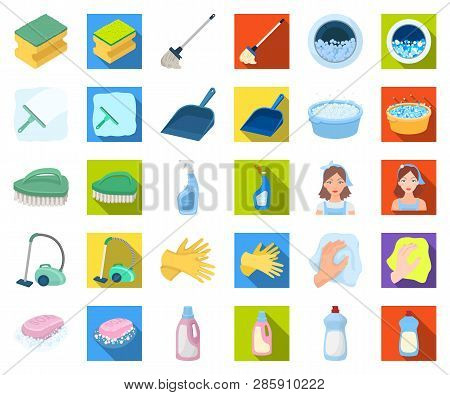 Cleaning And Maid Cartoon, Flat Icons In Set Collection For Design. Equipment For Cleaning Vector Sy