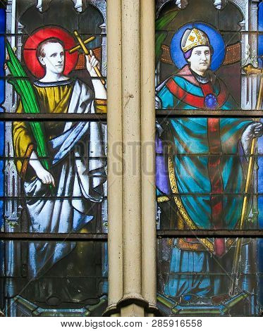 Paris, France - February 10, 2019: Stained Glass In The Church Of Saint Severin, Latin Quarter, Pari