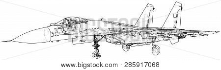 Air Jet Fighter With Missiles On White Background. Created Illustration Of 3d