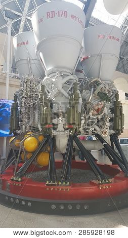 Moscow, Russia - 05.07.2018: Spacecraft, Units And Equipment Of Russia In The Space Museum
