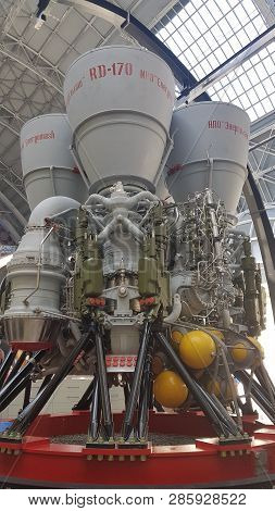 Moscow, Russia - 05.07.2018: Spacecraft, Units And Equipment Of Russia In The Space Museum