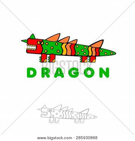 Dragon, Crocodile Or Monitor Lizard. Color Bright Logo, Vector Illustration Eps 10