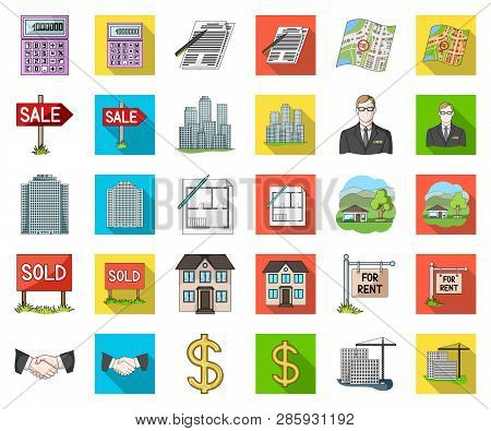 Realtor, Agency Cartoon, Flat Icons In Set Collection For Design. Buying And Selling Real Estate Vec