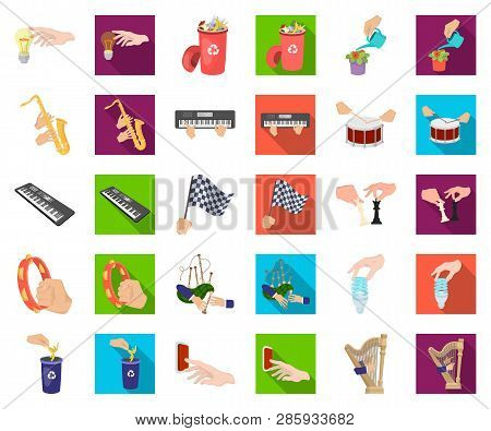 Manipulation By Hands Cartoon, Flat Icons In Set Collection For Design. Hand Movement Vector Symbol 
