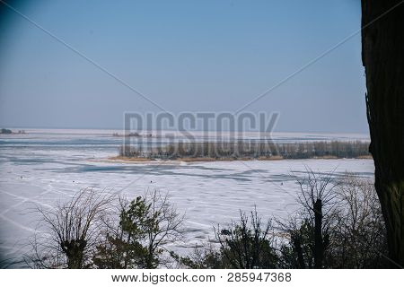 Bridge Over The Frozen River In Cherkassy.