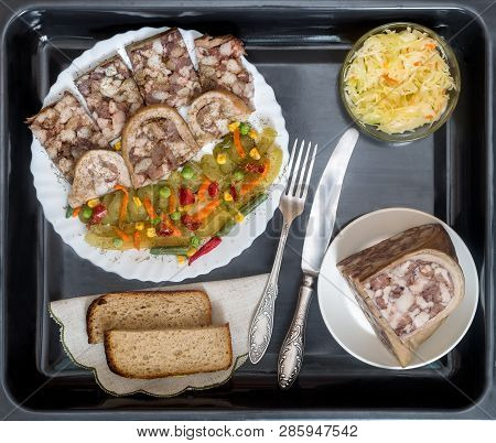 Saltison: Delicious Meat Appetizer With Various Vegetables.