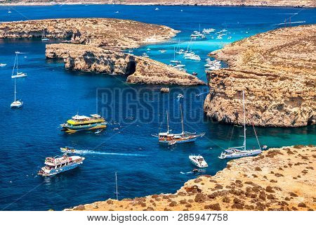Comino, Malta - July 16: Ships At  Blue Lagoon At Island Comino - Malta On July 16, 2015 In Comino