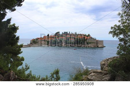 Sveti Stefan Island, Montenegro. Sunny Summer Day