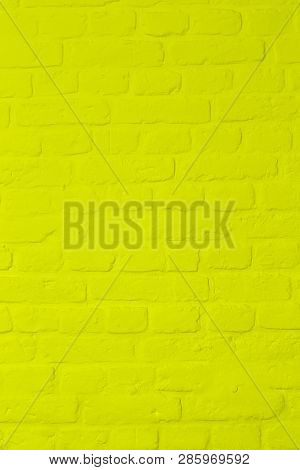 Pastel Bright Lemon Yellow Colored Brickstone Wall, Full Frame, Image Background