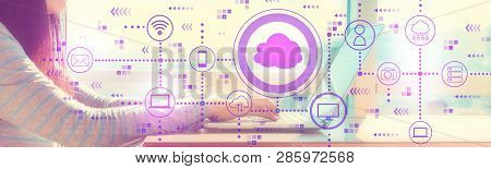 Cloud Computing Ith Woman Working On A Laptop In Brightly Lit Room