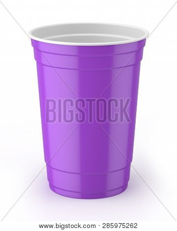 3d Rendered Purple And White 16oz 455ml American Plastic Party Cup.