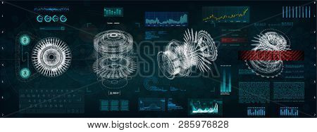 Mechanical Scheme Hud Style. Futuristic Interface With Circles And Geometric Parts Of The Mechanism.