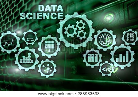 Data Science Artificial Intelligence Concept. Futuristic Supercomputer Background.
