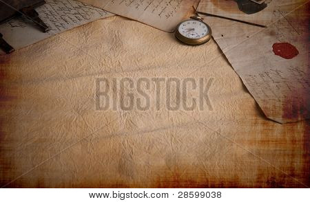 Stadig liv lavet af vintage breve, ur og fotos fra 1800-tallet