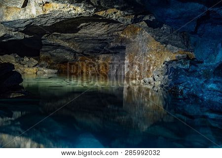 Old Abandoned Flooded Limestone Mine Gurievsky In Byakovo, Tula Region