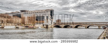 Paris, France - December 05, 2018: Panoramic Of French Ministry Of Finance An Pont De Bercy - Paris,