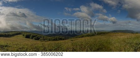 Panorama View From Duze Jaslo Hill In Summer Cloudy Morning