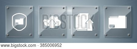 Set Document Folder, Upload File Document, Cloud Upload And Document Folder Protection. Square Glass