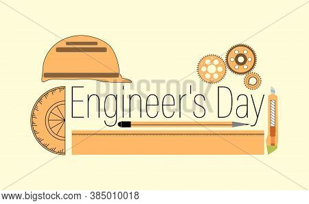 Vector Illustration Of Engineer's Day India. 16th September. Background With Construction Instrument