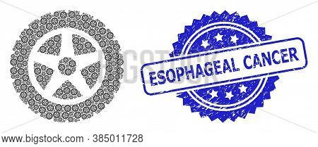 Esophageal Cancer Textured Stamp Seal And Vector Fractal Composition Tire Wheel. Blue Stamp Seal Has