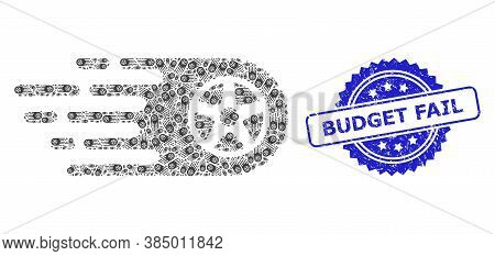 Budget Fail Rubber Seal And Vector Recursion Collage Tire Wheel. Blue Stamp Seal Contains Budget Fai