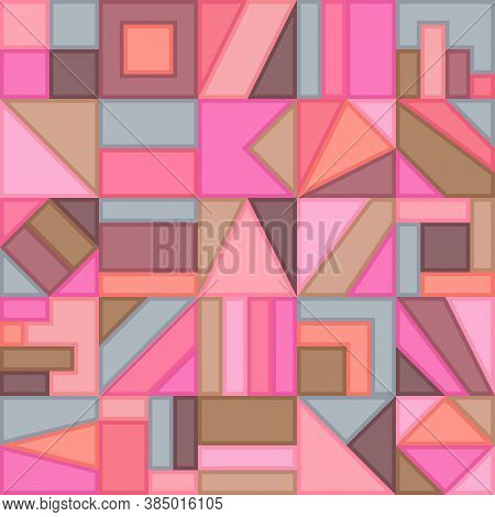 Geometric Universal Graphic Seamless Pattern Of Beige, Brown, Coral, Pink, Grey, Simple Shapes. Mini