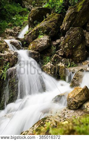 Waterfall In Cherek Gorge In The Caucasus Mountains In Kabardino-balkaria, Russia