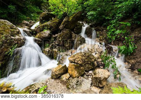 Waterfall In Cherek Gorge In The Caucasus Mountains In Kabardino-balkaria, Russia