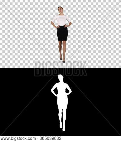 Glamour Fashion Woman Brunette Walking Confidently, Alpha Channe