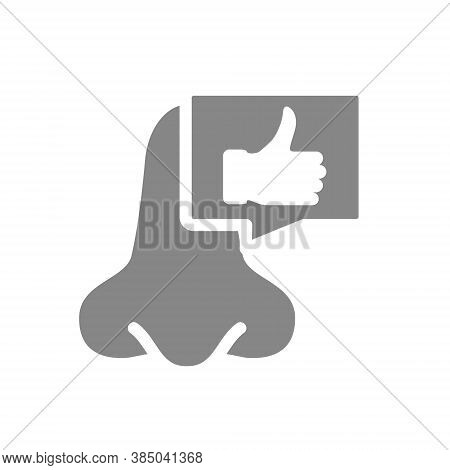 Nose With Thumb Up In Chat Bubble Grey Icon. Olfactory Organ Symbol