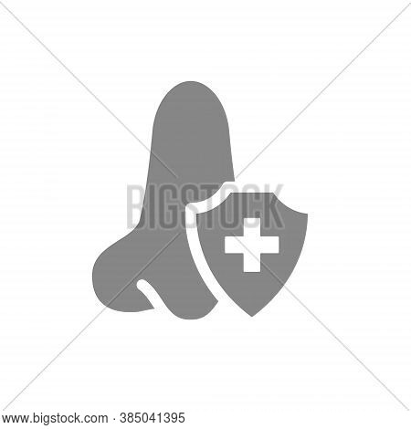 Healthy Protected Nose Grey Icon. First Aid For Olfactory Organ Diseases Symbol
