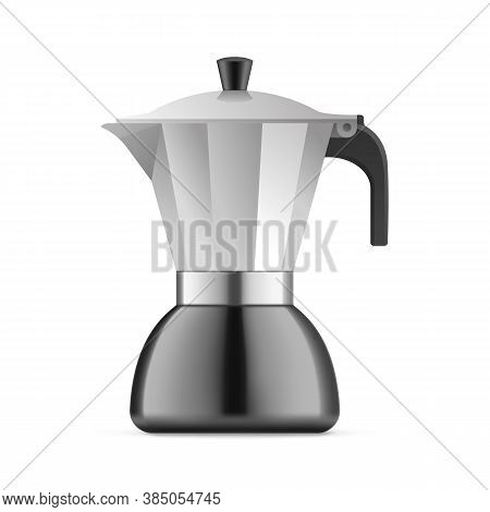 Steel Geyser Coffee Maker. Italian Traditional Metal Pot For Making Espresso Hot Beverage. Kitchen U